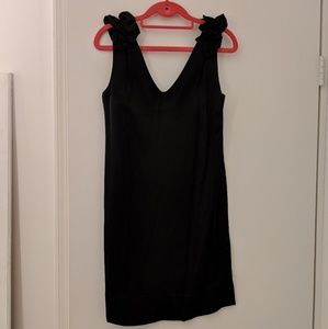 Silk V-Neck Bow Shoulder Shift Dress
